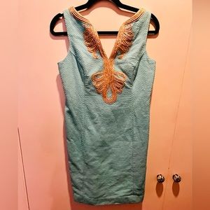 Lily Pulitzer Valli Shift dress - light blue with gold detail - size 6